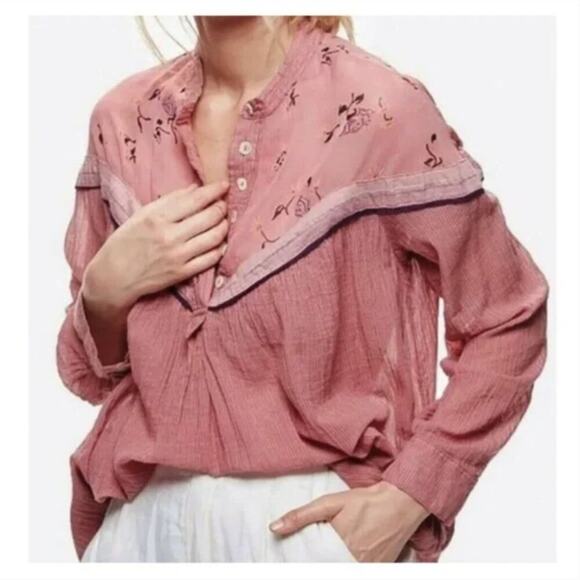 Free People Hearts and Colors Floral Pink Tunic Top - Picture 1 of 6